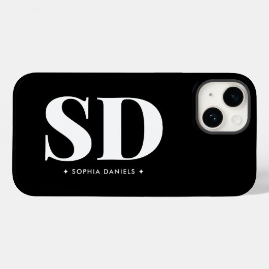 Einfache 2 Monogramm erste Retro-Schwarz-weiß Case-Mate iPhone Hülle (Rückseite (Horizontal))