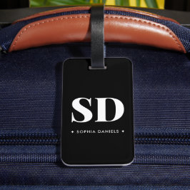 Einfache 2 Monogramm erste Retro-Schwarz-weiß Gepäckanhänger