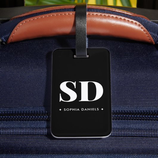 Einfache 2 Monogramm erste Retro-Schwarz-weiß Gepäckanhänger (Rückseite Insitu 4)