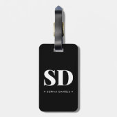 Einfache 2 Monogramm erste Retro-Schwarz-weiß Gepäckanhänger (Rückseite vertikal)