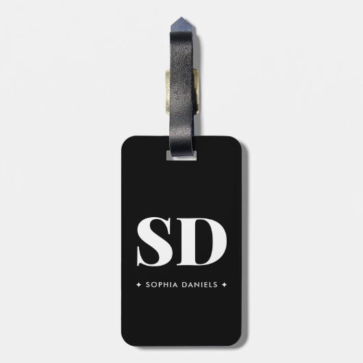 Einfache 2 Monogramm erste Retro-Schwarz-weiß Gepäckanhänger (Rückseite vertikal)