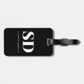 Einfache 2 Monogramm erste Retro-Schwarz-weiß Gepäckanhänger (Rückseite horizontal)