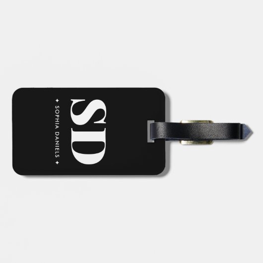 Einfache 2 Monogramm erste Retro-Schwarz-weiß Gepäckanhänger (Rückseite horizontal)