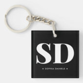 Einfache 2 Monogramm erste Retro-Schwarz-weiß Schlüsselanhänger (Vorderseite)