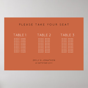 Einfache 30 Gäste 3 Tische Terracotta Seating Char Poster