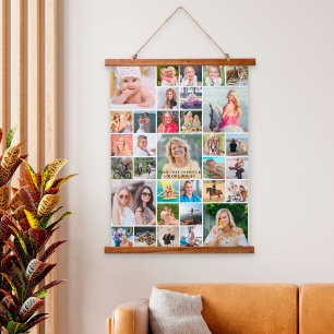 Einfache 33 FotoCollage Personalisiert kundenspezi Wandteppich Mit Holzrahmen