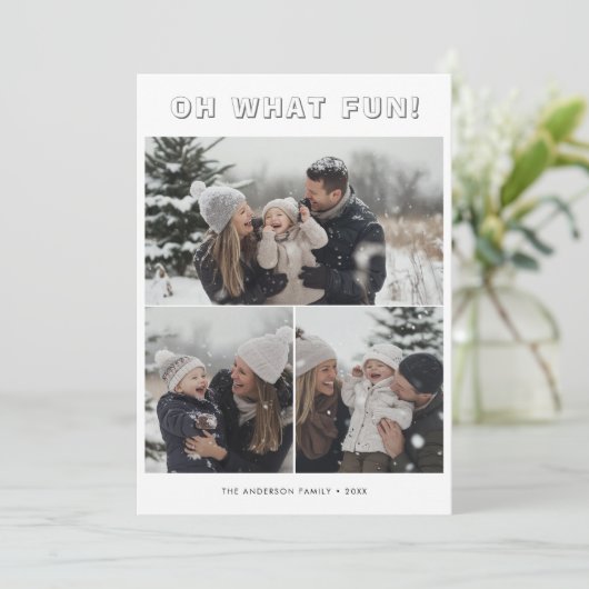 Einfache 3-Familie Foto Weihnachten Oh, was Spaß (Stehend Vorderseite)