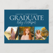 Einfache 3 Foto Blue Abschluss Ankündigung Postkarte (Vorderseite)