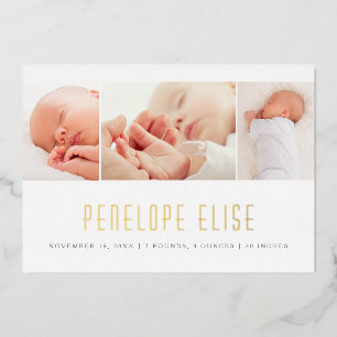 Einfache 3-Foto-Collage Baby-Geburtsankündigung Go Folieneinladung