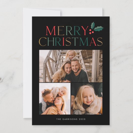 Einfache 3 Foto Collage farbenfrohe Weihnachten (Vorderseite)