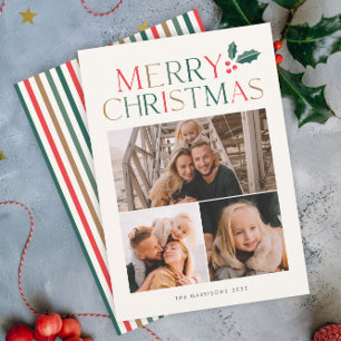 Einfache 3-Foto-Collage Farbige Frohe Weihnachten