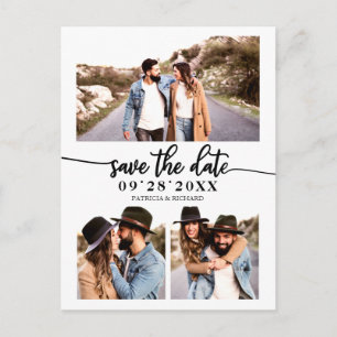 Einfache 3-Foto-Collage Hochzeit Save The Date Postkarte