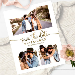Einfache 3-Foto-Collage Hochzeit Save The Date Postkarte