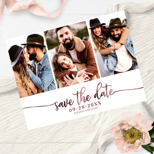 Einfache 3-Foto-Collage Hochzeit Save The Date Postkarte