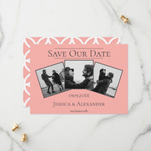 Einfache 3-Foto-Collage Korallenrote Save-The-Da Save The Date