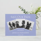 Einfache 3-Foto-Collage | Periwinkle Save The Date (Stehend Vorderseite)