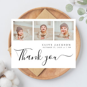 Einfache 3-Foto-elegante Danksagung zur Babyparty Postkarte