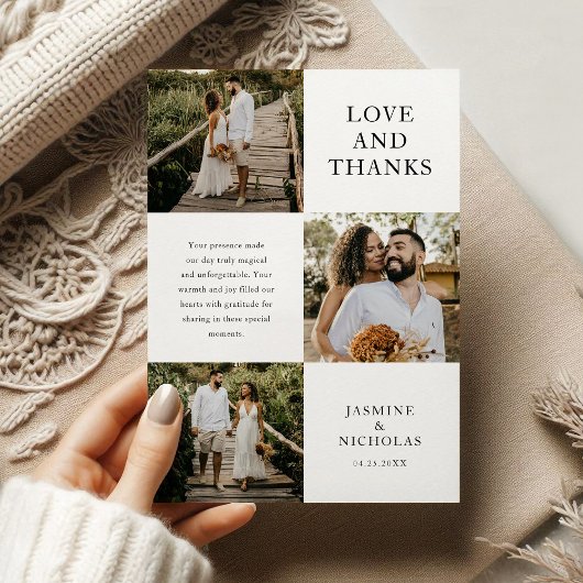 Einfache 3-Foto Hochzeit Dankeskarte