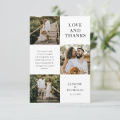 Einfache 3-Foto Hochzeit Dankeskarte (Stehend Vorderseite)