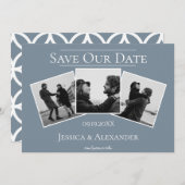 Einfache 3-FotoCollage | Dusty Blue Save the Date (Vorne/Hinten)