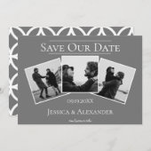 Einfache 3-FotoCollage | Graue Save the Date (Vorne/Hinten)