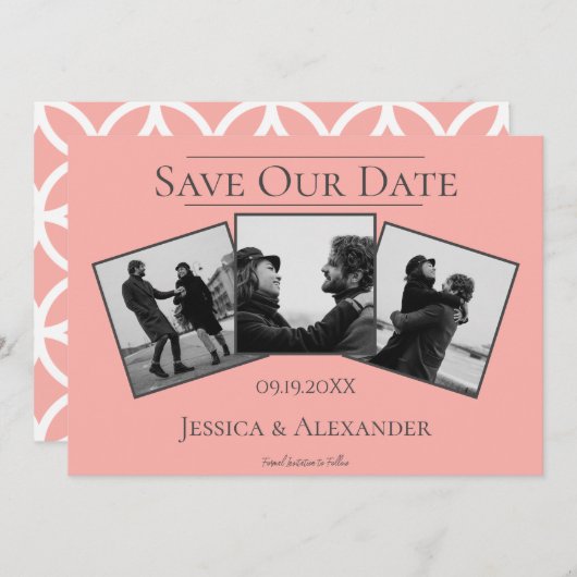 Einfache 3-FotoCollage | Korallen Save the Date (Vorne/Hinten)