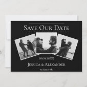 Einfache 3-FotoCollage | Schwarz Save the Date (Vorderseite)