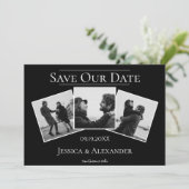 Einfache 3-FotoCollage | Schwarz Save the Date (Stehend Vorderseite)