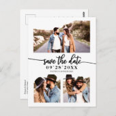 Einfache 3 FotoCollage Wedding speichern das Datum Postkarte (Vorne/Hinten)