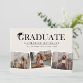 Einfache 3 Fotos Moderner Abschluss Einladung (Stehend Vorderseite)