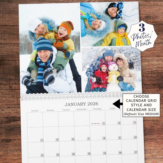 Einfache 3 Fotos pro Monat Kalender