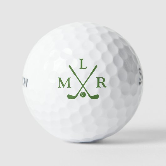 Einfache 3 Grüne Monogramm Golfball (Vorderseite)