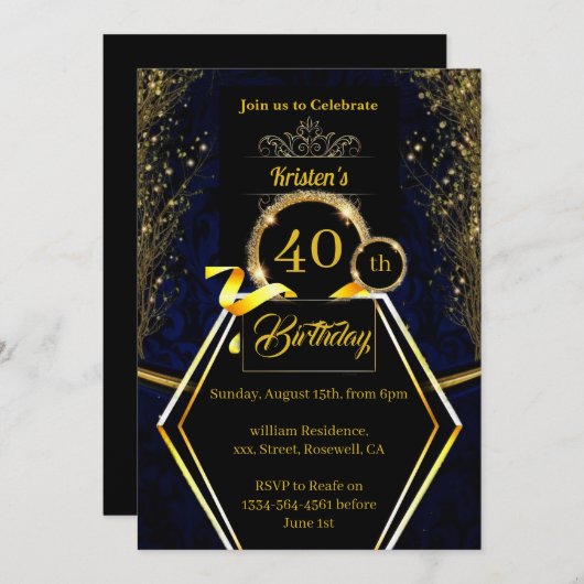 Einfache 40. Geburtstagsfeier Einladung (Vorne/Hinten)