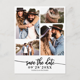 Einfache 4-Foto-Collage Hochzeit Save The Date Postkarte