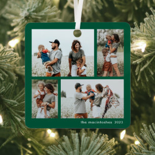 Einfache 4 Foto Collage Script Frohe Weihnachten Ornament Aus Metall