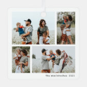 Einfache 4 Foto Collage Script Frohe Weihnachten Ornament Aus Metall (Vorderseite)