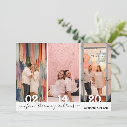 Einfache 4-Foto Elegantes Skript Save the Date (Stehend Vorderseite)