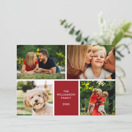 Einfache 4-FotoCollage Feiertagskarte (Stehend Vorderseite)