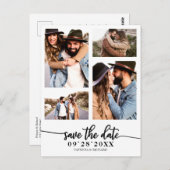 Einfache 4 FotoCollage Wedding speichert das Datum Postkarte (Vorne/Hinten)