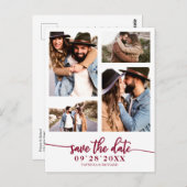 Einfache 4 FotoCollage Wedding speichert das Datum Postkarte (Vorne/Hinten)