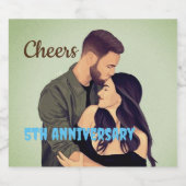 Einfache 5. Hochzeitstag Foto Weinkarte Schaumweinetikett (Einzelnes Label)