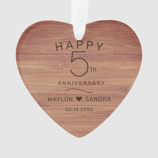 Einfache 5. Holzgeschenke Hochzeitsfeier Ornament (Rückseite)