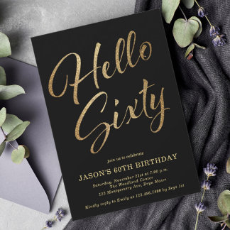 Einfache 60. Geburtstagsparty Black & Gold Einladung