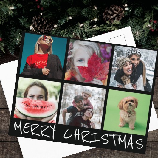 Einfache 6 Insta Foto Collage Frohe Weihnachten Postkarte
