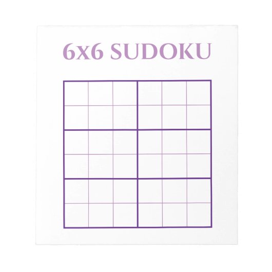 Einfache 6 x 6 Lila weiße Sudoku-Grid-Vorlage Notizblock (Vorderseite)