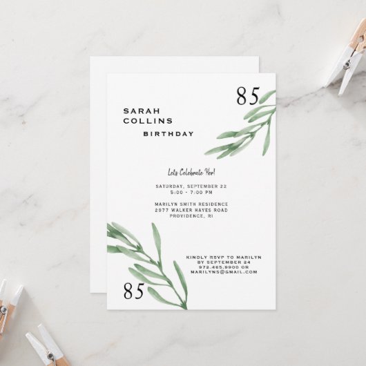 Einfache 85. Geburtstagsparty Einladung (Vorderseite/Rückseite Beispiel)