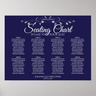 Einfache 8-Tisch-Navy Blue Hochzeitskarte Poster