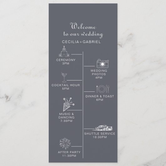 Einfache Abend Boho Timeline Hochzeit Programm (Vorderseite)
