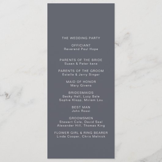 Einfache Abend Boho Timeline Hochzeit Programm (Rückseite)