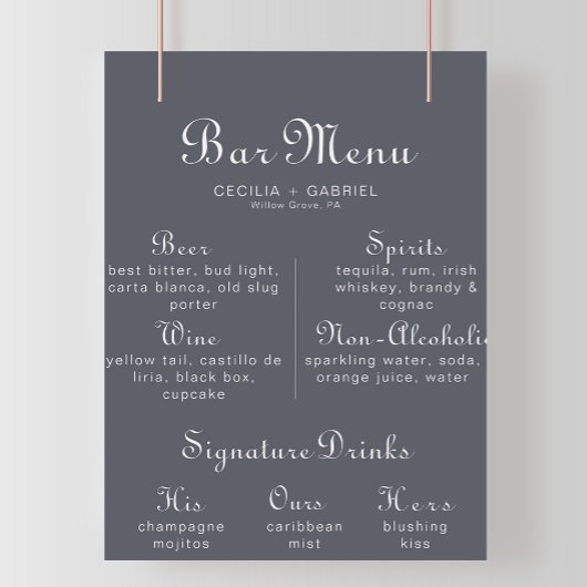 Einfache Abend Boho Wedding Bar Menu Poster